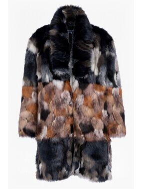 French Connection Golda Faux Fur Patchwork Coat in Multi-Color - Women